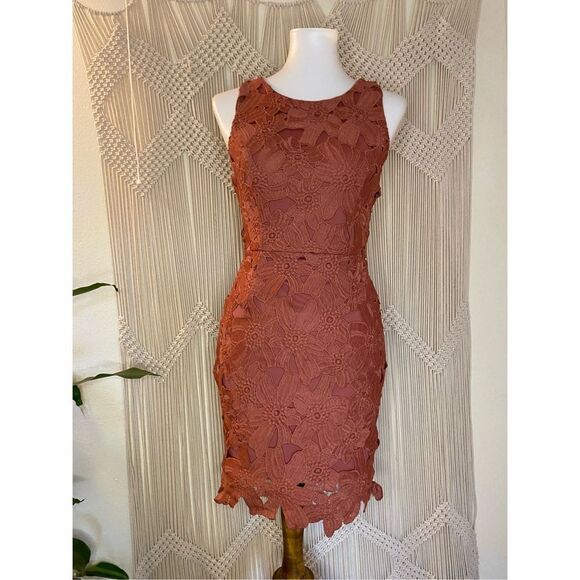 ASTR The Label Womens Mini Dress Bodycon Lace Sleeveless Brown Size Extra Small - Picture 3 of 9